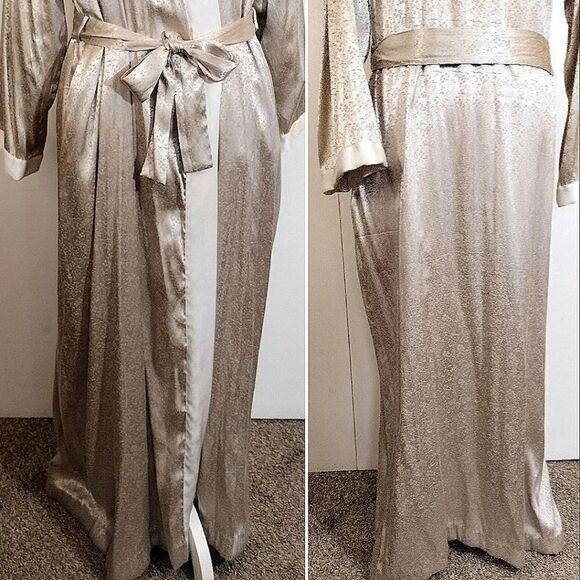 Victoria's Secret 1999 Gold Ivory Satin Textured Long Kimono Robe M/ L - Picture 5 of 16
